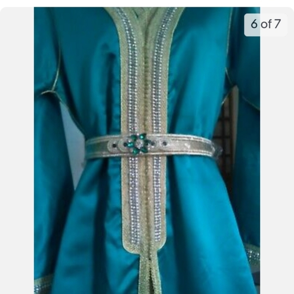 Bridal Unique 3 piece Moroccan caftan takchita dress, teal turquoise Ramadan - Picture 6 of 6